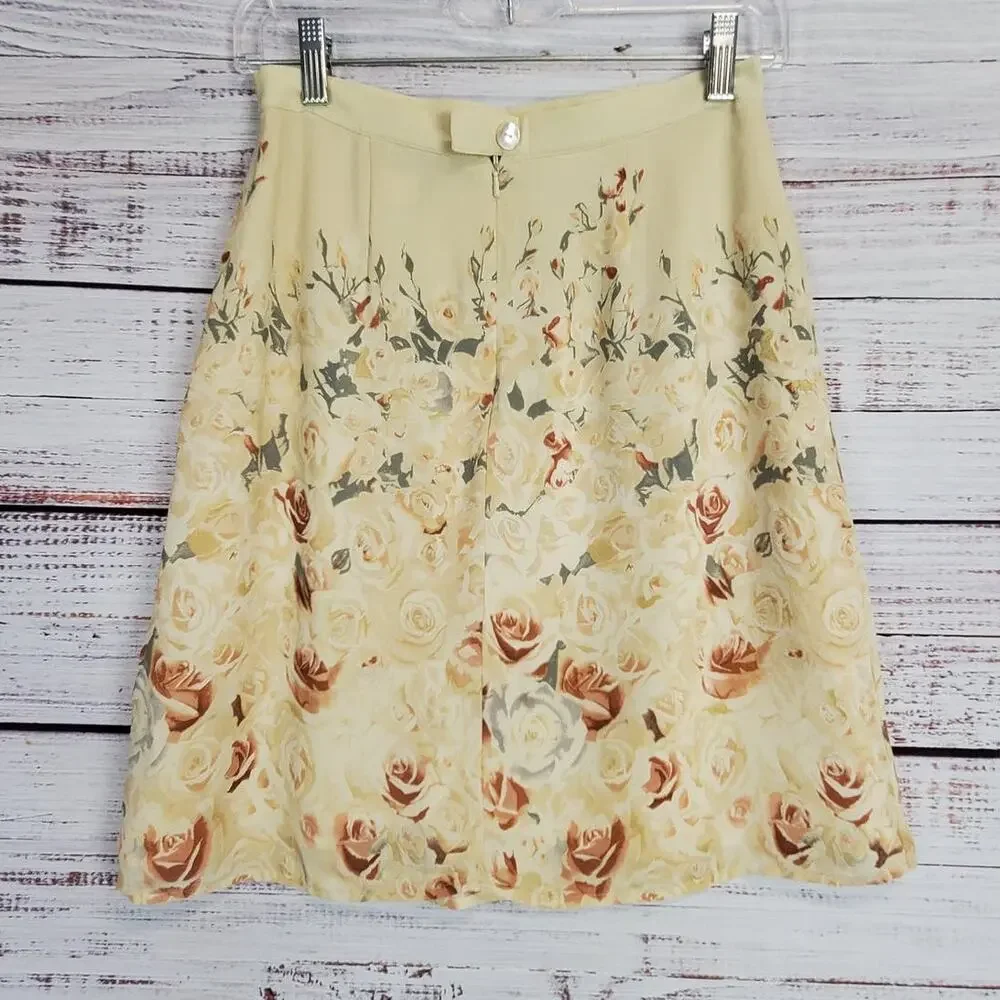 Petite Sophisticate Silk Floral Skirt Size 6 Muted Floral Roses Whimsy Fairycore - Picture 2 of 10